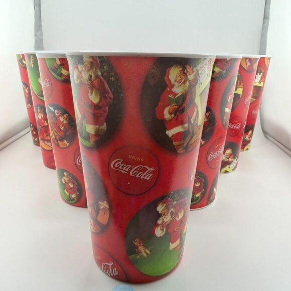 Vintage Gibson Coca-Cola Christmas Santa 5 Inch Melamine Cups, Set of 10 - Picture 3 of 12